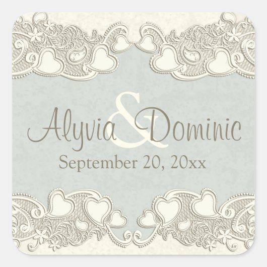 ヴィンテージハートアイボリーとセージ スクエアシール (正面)