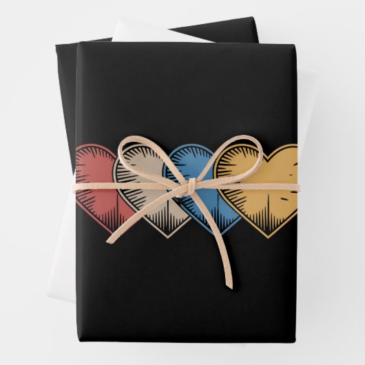 ヴィンテージハートカッコいいレトロヴァレンティーンズデイギフト ラッピングペーパーシート (インサイチュ)