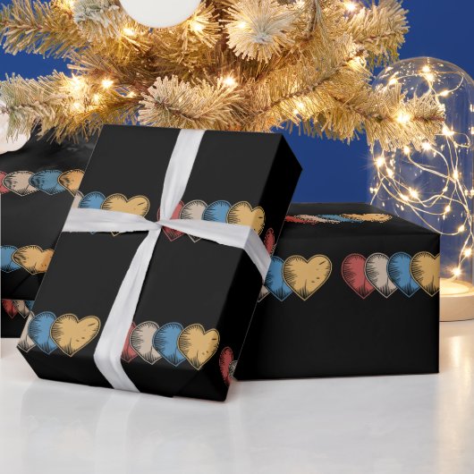 ヴィンテージハートカッコいいレトロヴァレンティーンズデイギフト ラッピングペーパー (クリスマス)