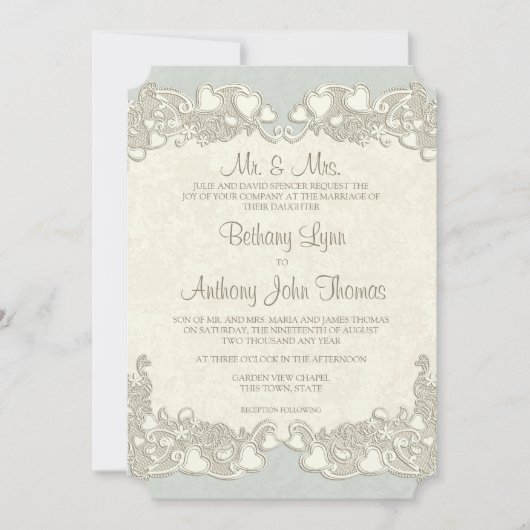 ヴィンテージハートカントリーセージ緑 招待状 (正面)