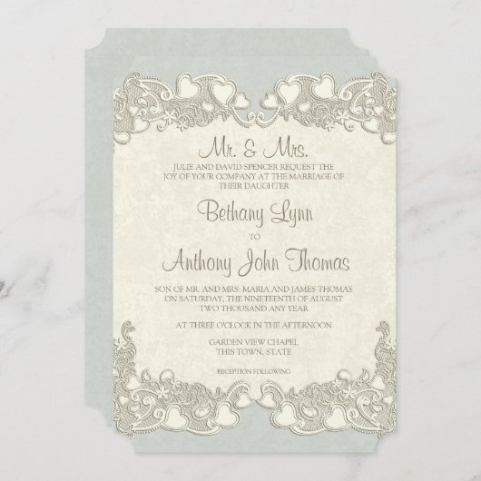 ヴィンテージハートカントリーセージ緑 招待状 (正面/裏面)