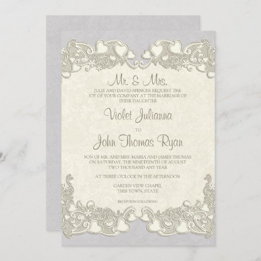 ヴィンテージハートカントリーバイオレット 招待状 (正面/裏面)