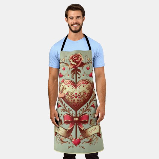 ヴィンテージハートバレンタインデーxoxo エプロン (着用した状態)