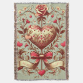 ヴィンテージハートバレンタインデーxoxo スローブランケット (正面縦)
