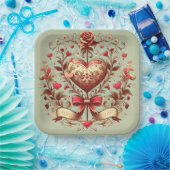 ヴィンテージハートバレンタインデーxoxo ペーパープレート (パーティー)