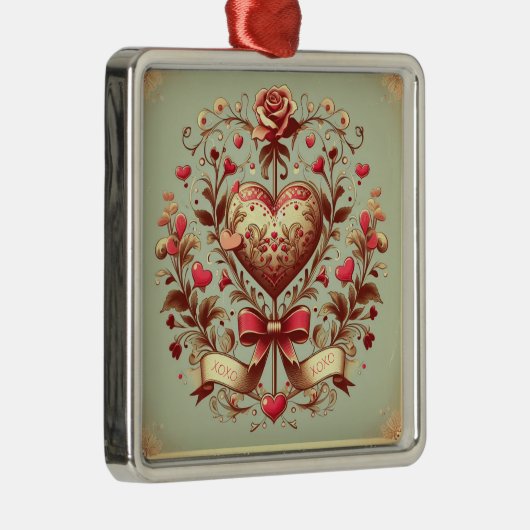 ヴィンテージハートバレンタインデーxoxo メタルオーナメント (右)