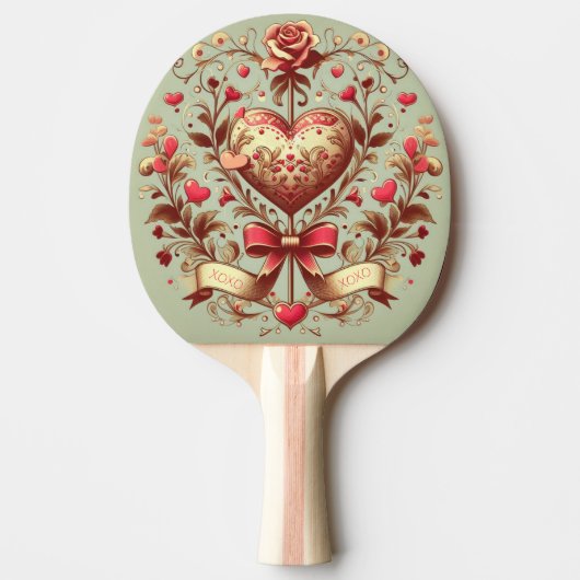 ヴィンテージハートバレンタインデーxoxo 卓球ラケット (正面)