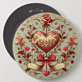 ヴィンテージハートバレンタインデーxoxo 缶バッジ (正面&裏面)