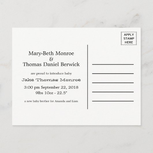 ヴィンテージハートバーケージ男の赤ちゃん発表 案内ポストカード (裏面)