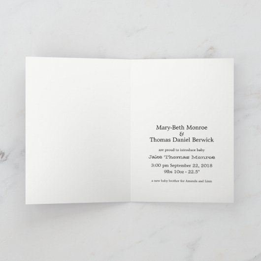 ヴィンテージハートバーケージ男の赤ちゃん発表 案内状 (内部)