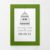 ヴィンテージハートバードケージアボカドグリーン結婚ズスイート 三つ折り招待状 (カバー)