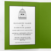 ヴィンテージハートバードケージアボカドグリーン結婚ズスイート 三つ折り招待状 (内部最初)