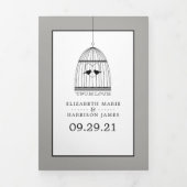 ヴィンテージハートバードケージシルバ結婚ーズスイート 三つ折り招待状 (カバー)