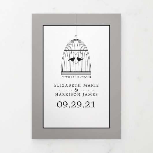 ヴィンテージハートバードケージシルバ結婚ーズスイート 三つ折り招待状 (カバー)