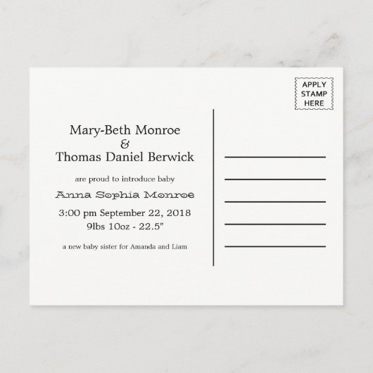 ヴィンテージハートバードケージベビーガール発表 案内ポストカード (裏面)