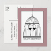 ヴィンテージハートバードケージベビーシャワー招待状 インビテーションポストカード (正面/裏面)