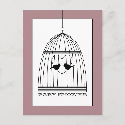 ヴィンテージハートバードケージベビーシャワー招待状 インビテーションポストカード (正面)