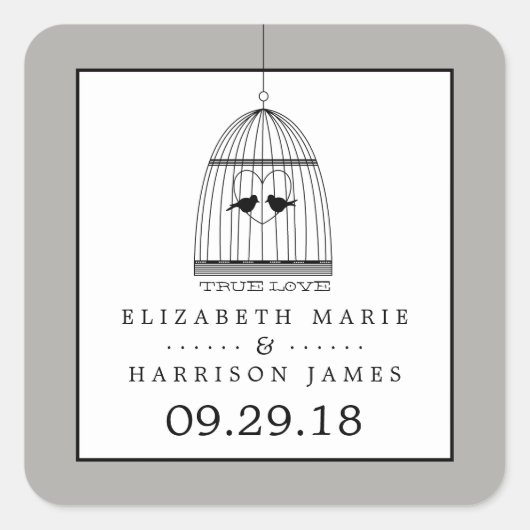 ヴィンテージハートバードケージ真の愛結婚の スクエアシール (正面)