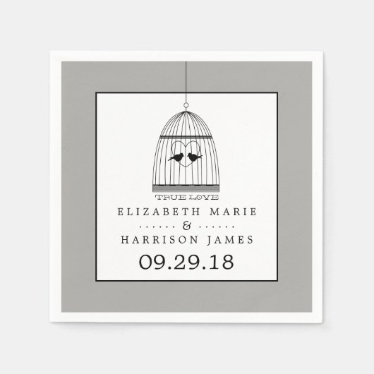 ヴィンテージハートバードケージ真の愛結婚の スタンダードカクテルナプキン (正面)