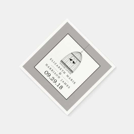 ヴィンテージハートバードケージ真の愛結婚の スタンダードカクテルナプキン (角)