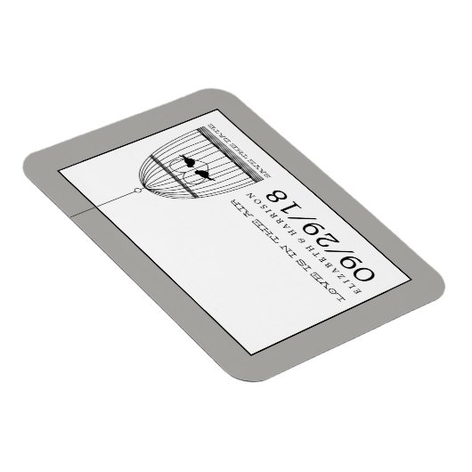 ヴィンテージハートバードケージ結婚式の日付を保存 マグネット (右側)