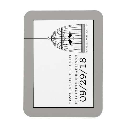 ヴィンテージハートバードケージ結婚式の日付を保存 マグネット (縦)