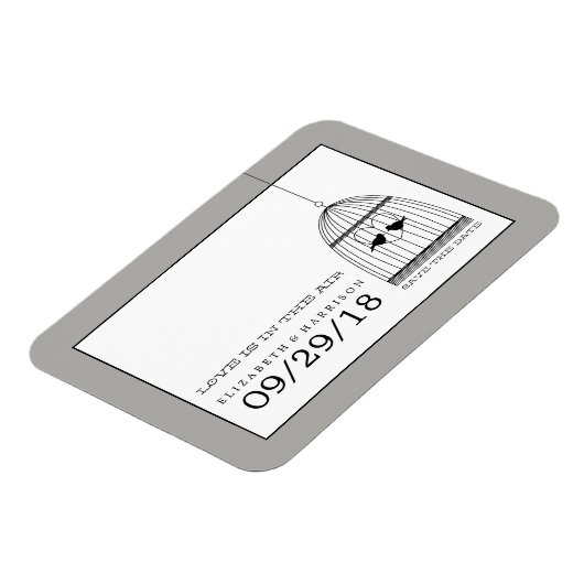 ヴィンテージハートバードケージ結婚式の日付を保存 マグネット (左側)