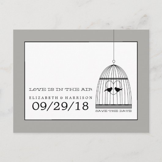 ヴィンテージハートバードケージ結婚式の日付を保存 案内ポストカード (正面)