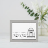 ヴィンテージハートバードケージ結婚式の日付を保存 案内ポストカード (スタンド正面)