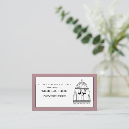ヴィンテージハートバードケージ赤ちゃんシャワーギフト登録 エンクロージャーカード (スタンド正面)