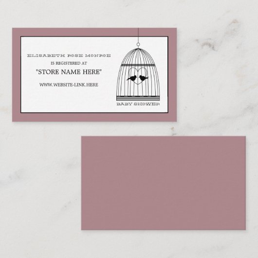 ヴィンテージハートバードケージ赤ちゃんシャワーギフト登録 エンクロージャーカード (正面/裏面)