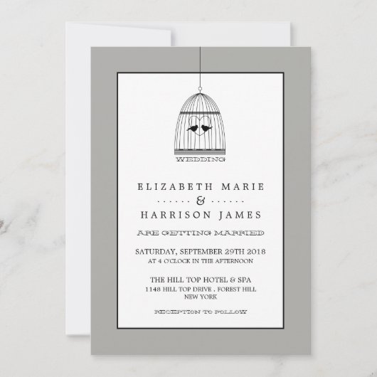 ヴィンテージハートバードケ結婚ージ 招待状 (正面)