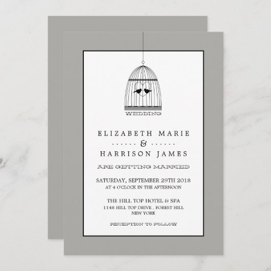 ヴィンテージハートバードケ結婚ージ 招待状 (正面/裏面)