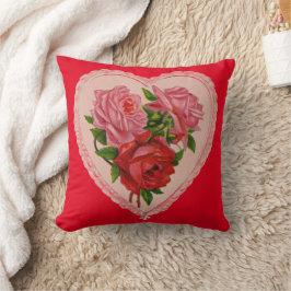 ヴィンテージハートピンクレッドローゼバレンタイン クッション