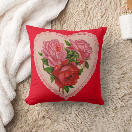 ヴィンテージハートピンクレッドローゼバレンタイン クッション (ブランケット)