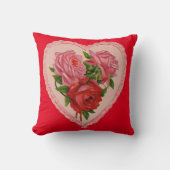 ヴィンテージハートピンクレッドローゼバレンタイン クッション (正面)