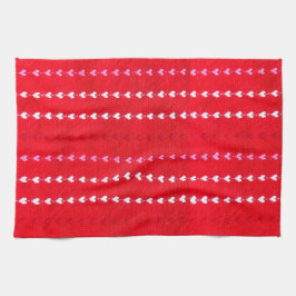 ヴィンテージハートファブリック赤ピンクホワイトラブファン キッチンタオル