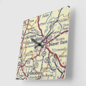 ヴィンテージハートフォードKYマップ スクエア壁時計 (傾斜)