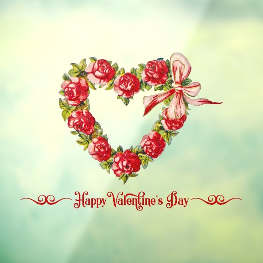 ヴィンテージハートフローラリースハッピーバレンタインデー ウィンドウサイン (シート3)