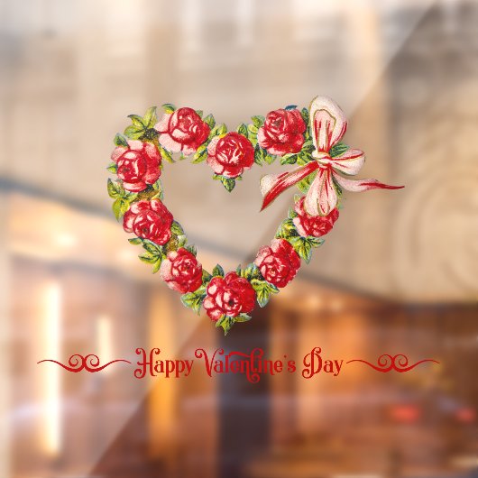 ヴィンテージハートフローラリースハッピーバレンタインデー ウィンドウサイン (シート2)