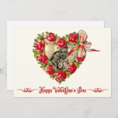 ヴィンテージハートフローラリースハッピーバレンタインデー シーズンカード (正面/裏面)