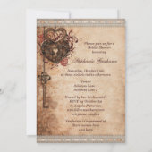 ヴィンテージハートロックおよび鍵ブライダルシャワー 招待状 (裏面)