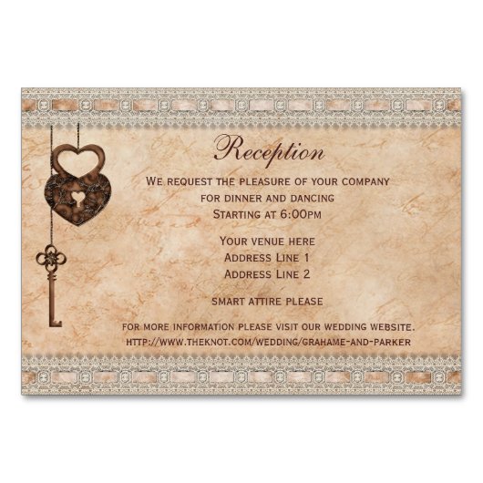 ヴィンテージハートロックおよび鍵披露宴挿入 テーブルナンバー (正面)