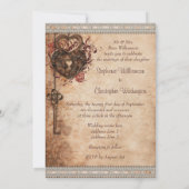 ヴィンテージハートロックと鍵写真結婚の 招待状 (裏面)