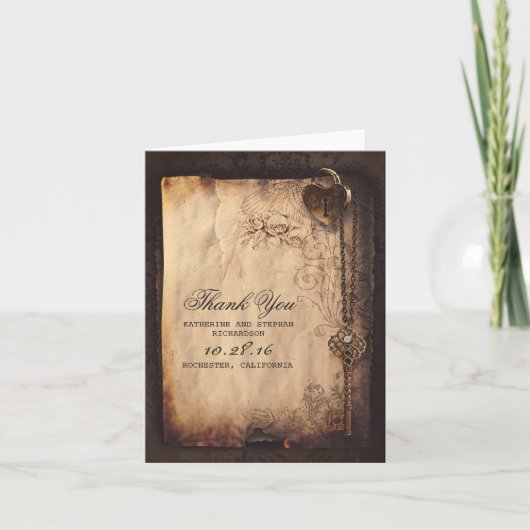 ヴィンテージハートロック結婚鍵サンキューカード サンキューカード (正面)