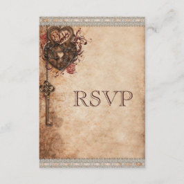 ヴィンテージハートロック&鍵ウェディングRSVP 出欠カード