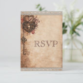 ヴィンテージハートロック&鍵ウェディングRSVP 出欠カード (スタンド正面)