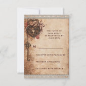 ヴィンテージハートロック&鍵ウェディングRSVP 出欠カード (裏面)