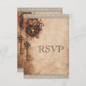 ヴィンテージハートロック&鍵ウェディングRSVP 出欠カード (正面/裏面)