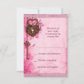 ヴィンテージハートロック&鍵ピンクウェディングRSVP 出欠カード (裏面)